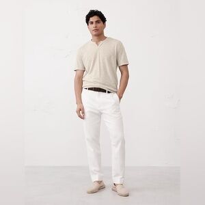 Banana Republic Men's White,Tan Stripe Linen-Blend Notch-Neck T-Shirt Size Small